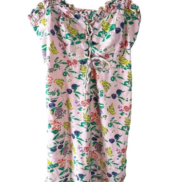 Urban Outfitters Robin Lace Up Pink Fruit Print Mini Dress Sz XS Babydoll Y2K‎ - Picture 4 of 10